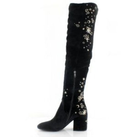 ASH Eros Velvet Boho Black Tall Boots Embroidered Over-The-Knee Sz 37 US 6.5 - Picture 3 of 16